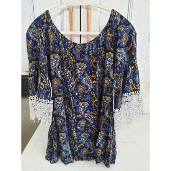 $ Bohemian paisley top, Romantic Blue with flirty white Lacing. Fairytale - Picture 4 of 5